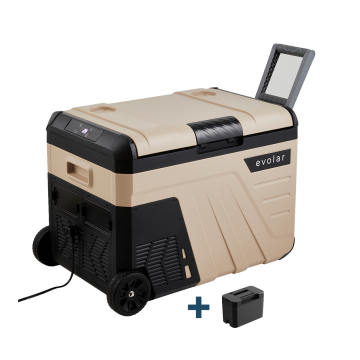 Evolar Elektrischer Kompressor Kühlbox - 35L - 12V/230V - Inklusive Batterie - Mit Rädern und Griff - Khaki